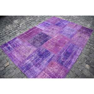 Tapis traditionnel fait à la main en laine violette grand rectangle 5.6x7.8 pieds Patchwork de hauteur de pile moyenne épaisseur moyenne écologique - Product Image 3