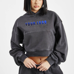 OEM/ODM 100% algodón francés Terry Sudadera con capucha venta al por mayor verano pulóver Crop Top transpirable Hip Hop sudadera de mujer - Product Image 4