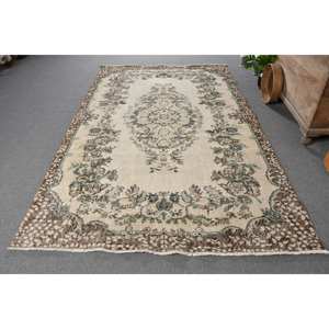 Classic Beige Brown 5.7 X 9.1ft Vintage Turkish <b>Rug</b> Faux <b>Rabbit</b> <b>Fur</b> Latex Backing Patchwork Hallway Rectangle Sideboard <b>Rugs</b> - Product Image 1