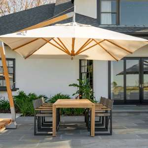 ชุดร่มสนามไม้สักปรับระดับได้และฐานรอง ผลิตในอินโดนีเซีย สำหรับโรงแรมริมชายหาด เฟอร์นิเจอร์กลางแจ้ง-ขายส่ง - Product Image 6