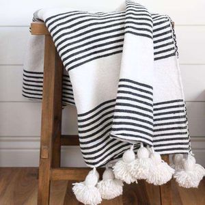 Couverture de luxe Simple en lin, couverture à Sublimation, en coton, à pompon marocain, avec couleur rouge - Product Image 2