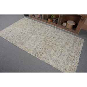 Alfombra turca de lana Beige Vintage, 3,9x7,1 pies, tejido plano, patrón de retazos, alfombra para sala de estar para adolescentes, respaldo de látex - Product Image 3