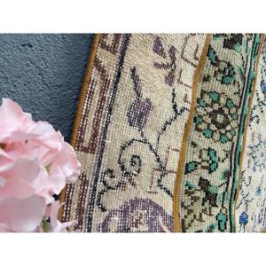 3.4x4.2 ft Small Vintage Turkish Rug, <b>Brown</b> Animal Print <b>Wool</b> Rug - Product Image 4