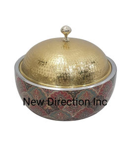 Acabado chapado en oro Diseño martillado Forma redonda Cazuelas aisladas Servidor Olla caliente Diseño atractivo Olla caliente de acero inoxidable - Product Image 4