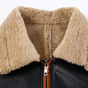 Chaqueta de cuero de invierno informal para hombre con forro de piel, diseño de retazos, cuello levantado, estilo Hip Hop, abrigo de piel sintética para motocicleta - Product Image 4