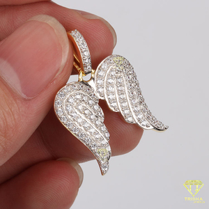 Moissanite Diamant Ailes d'Ange Pendentif Bicolore Bling Plume Charme Élégant Fine Jewelry Angel Wings Micro Pave Wing Jewelry - Product Image 4