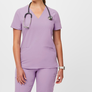 Women's Cotton Polyester Spandex <b>Scrub</b> <b>Set</b> for Hospital Use Wrinkle Resistant Needle Detection Seamless Fusing Short Sleeve - Product Image 1