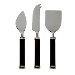 Ensemble de couverts de trancheuse à fromage en acier inoxydable de qualité supérieure de 3 poignées noires parfaites pour les accessoires de couverts de salle à manger d'hôtel - Product Image 1