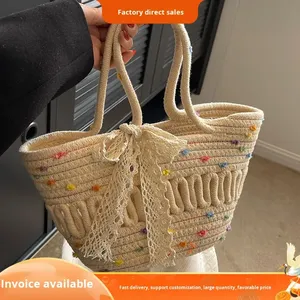Bolso de Playa de Paja Tejido a Mano, Estilo 2025, para Mujer, Moderno, Estilo Vacacional, de Ratán, con Cierre Abierto - Product Image 2