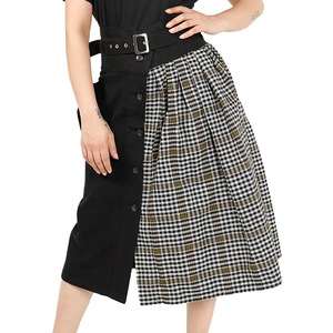 Casual Tartan <b>Skirt</b> With <b>Sequined</b> Decoration Natural Waistline Breathable and Plain Dyed Cotton <b>Skirts</b> - Product Image 1