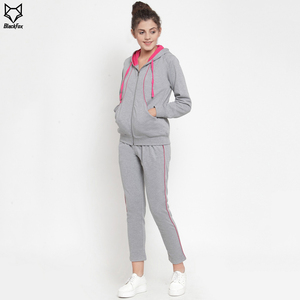 Conjunto Deportivo Gris para Mujer con Capucha y Ribete Rosa, Pantalones de Chándal Casuales con Cremallera de Manga Larga, Color Sólido, Transpirable, de Algodón, para Otoño - Product Image 2