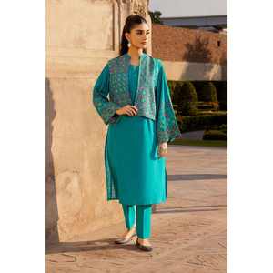 เสื้อแจ็คเก็ตครอปปักลาย Khaddar สีเขียวอมฟ้าสำหรับผู้หญิง สไตล์โบฮีเมียน พร้อมโลโก้สั่งทำพิเศษ เสื้อโค้ทหนังเย็บลายแบบกลับด้านได้ ย้อมสีสำหรับฤดูใบไม้ผลิและฤดูหนาว - Product Image 2