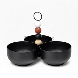 Elegant Chocolate Server With Oval Black Trays And <b>Wooden</b> <b>Bead</b> Handle For Modern Table Serving - Product Image 4