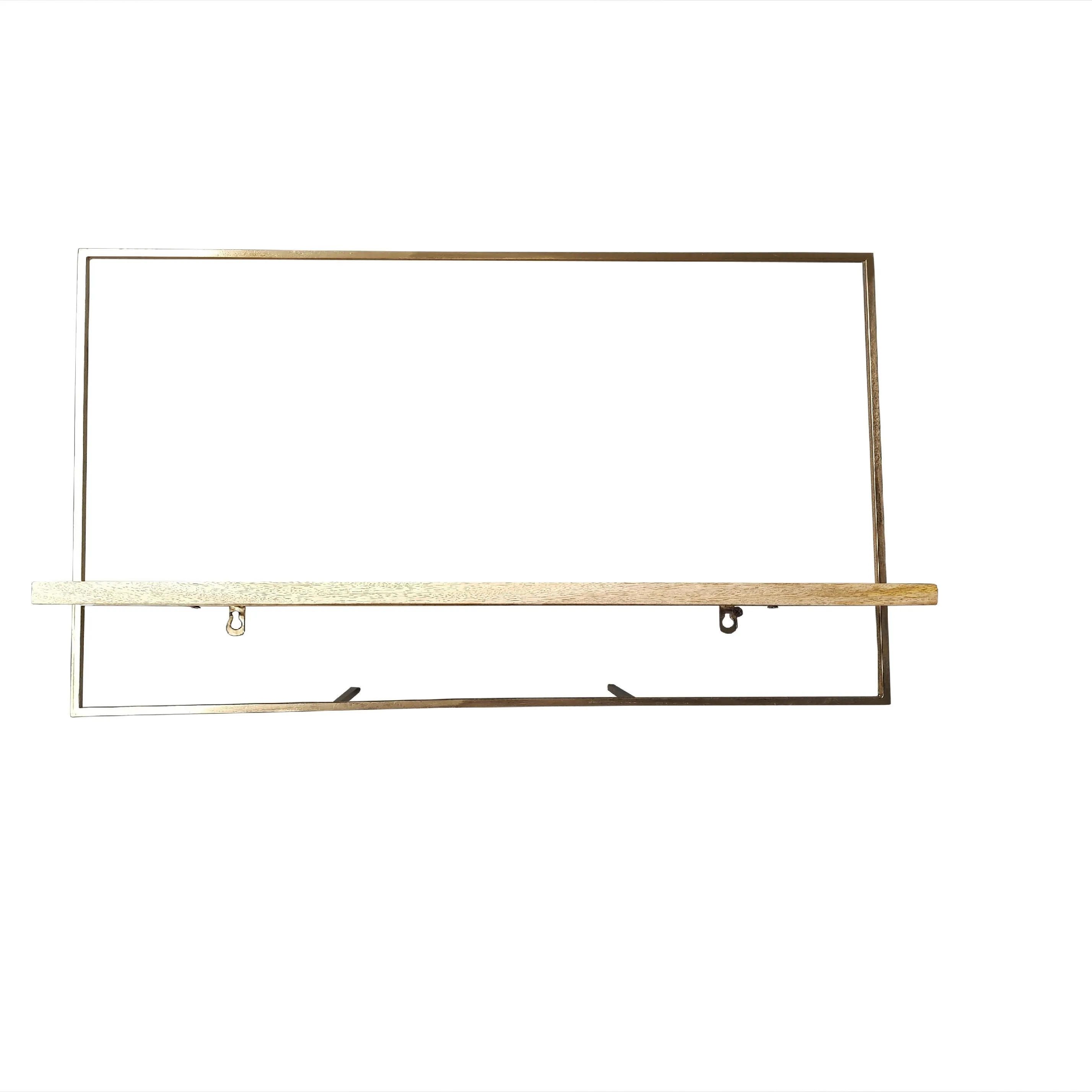 Hete Verkopende Rechthoek Ijzeren Planken Frame Houten Standaard Rek Messing Epl Goud Wit Kleur Standaard Formaat Display Handgemaakt