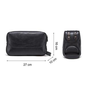Leather Toiletry <b>Bag</b> With Zipper Closure Soft Handle Medium Capacity Classic Style Travel Dopp <b>Kit</b> Black - Product Image 5