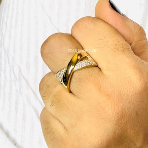 แหวนแต่งงานแบบไขว้ประดับเพชรแท้สีทอง14K แหวนแต่งงานสุดหรู - Product Image 2