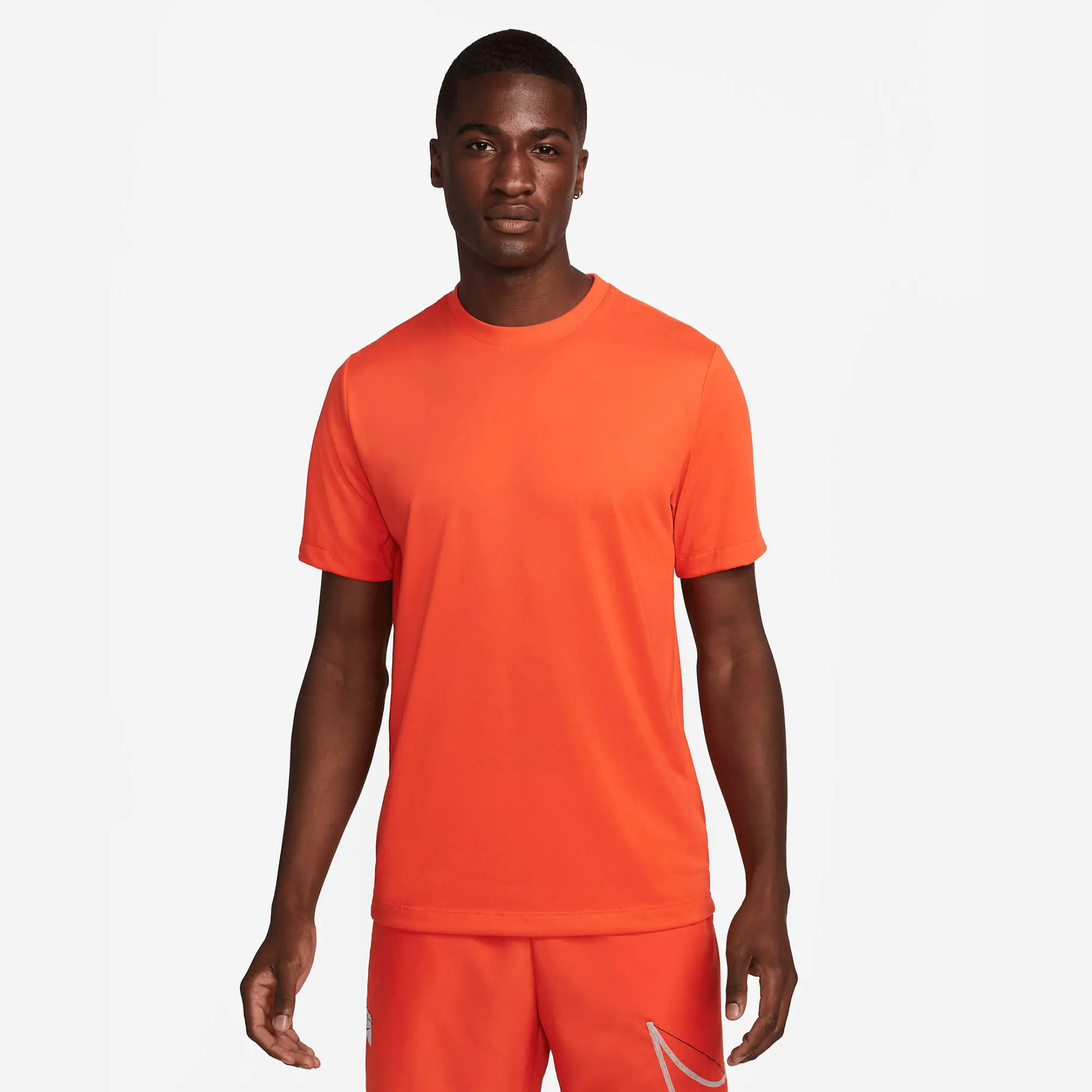 Men's Team Orange Fitness T-Shirt 100% Polyester Solid Color Relaxed Standard Fit Ribbed Neckband Soft Smooth Jersey Fabric