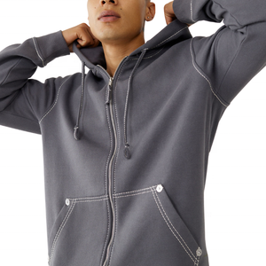 Sweat à capuche en molleton de coton épais avec broderie sportive d'hiver, surpiqûres contrastées, logo personnalisé, fermeture éclair, sweat à capuche pour homme, survêtement - Product Image 4