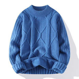 Pull à col rond en tricot torsadé avec logo frontal pour homme, chaud pour l'hiver, anti-boulochage - Product Image 5