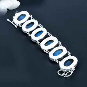 Bracelet à breloques en labradorite bleue, argent sterling 925, bijoux de luxe faits à la main, réglable, cadeau pour femmes - Product Image 2