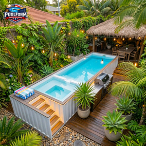 Factory Custom Size Fiberglass Corrosion-resistant Pool with Waterfall LED <b>Light</b> Wooden Frame Garden Swimming Spa - Product Image 6