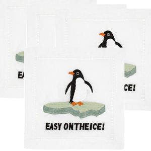 Serviettes à cocktail en coton avec broderie de luxe avec pingouin sur glace pour les bars Home Restaurants Hotels Christmas - Product Image 3