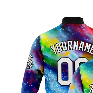 Chaqueta universitaria personalizada de estilo universitario vintage de dos tonos, cuello levantado con decoración de bordado frontal, modelo 2017 - Product Image 3