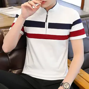 Camiseta de polo ajustada para hombre, cómoda, transpirable, diseño personalizado, cremallera de doble panel, patrón sólido, contraste de colores, Jersey hecho - Product Image 2