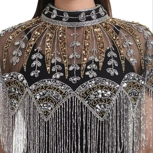 Robe de soirée multi-portée en mousseline de soie à sequins, brodée à la main, à franges, design parfait, tenue de club, luxueuse, perlée, lourde - Product Image 1