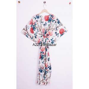 Women's <b>Plus</b> <b>Size</b> Casual Cotton <b>Kaftan</b> Dress V-neck Short Sleeve Midi Hand Block Woven Summer Beach Evening Party Wear Washable - Product Image 5