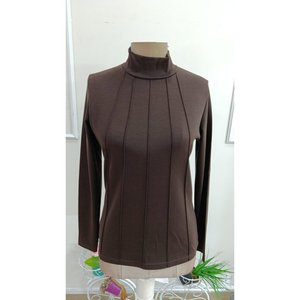 Blouse en modal côtelée à col bénitier et manches longues pour femme, 38105 - Marron - Product Image 4