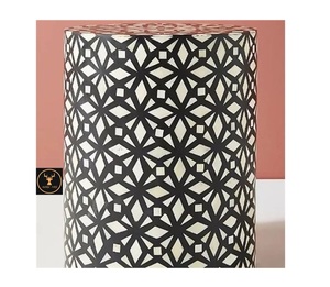 Tabouret rond contemporain d'incrustation d'os fabriqué à la main pour chambre à coucher, hôtel ou atelier, meubles - Product Image 3