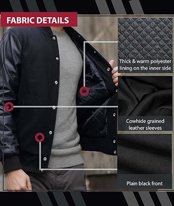 Fabricant OEM Broderie en chenille de haute qualité Bomber de baseball personnalisée pour hommes, collège, veste universitaire en cuir Letterman - Product Image 6