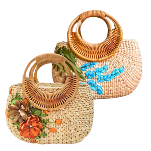 กระเป๋าถือผักตบชวาธรรมชาติพรีเมี่ยมพร้อมที่จับบุด้วยผ้าฝ้ายซิปและที่จับคู่สำหรับงานฝีมือจากเวียดนามในชีวิตประจำวัน - Product Image 1