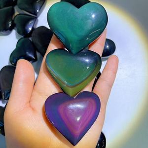 Cœur <span class=keywords><strong>de</strong></span> paume en obsidienne arc-en-ciel naturelle sculpté à la main, pierre <span class=keywords><strong>de</strong></span> guérison Reiki, cadeau significatif pour l'amour et l'amitié - Product Image 1