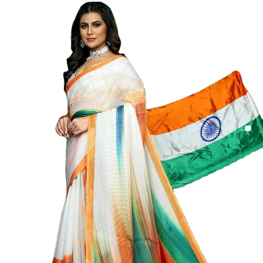 Festival mewah memakai kain tenun Saree kerja dengan Blus tanpa jahitan untuk wanita dari eksportir India