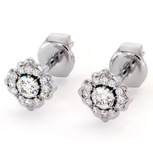Boucles d'oreilles en or blanc 10K/14K/18K avec diamants ronds de laboratoire pour femmes, clarté VS, design floral, bijoux hip-hop - Product Image 4