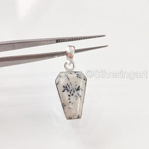 Pendentif pour femme en opale dendrite naturelle, forme de cercueil, pendentif fait main pour Noël, bijoux en argent sterling 925 - Product Image 1