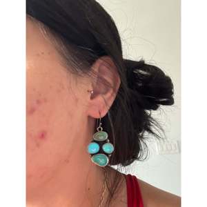 Lydia Begay Kingman Turquoise & Sterling <b>Silver</b> <b>Drop</b> <b>Earrings</b> Dangle Cluster Design - Product Image 2