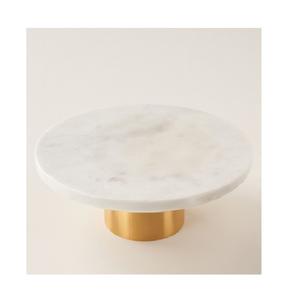 Support à gâteau en pierre fait main à un étage en marbre avec couvercle, porte-gâteau rond et présentoir de table à dessert, support en bois - Product Image 5