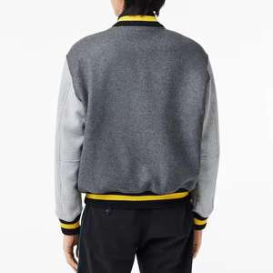 OEM personalizado de lana Varsity suéter chaqueta de estilo Vintage Stand Collar cremallera Botón de invierno Casual cárdigan de punto para los hombres - Product Image 2