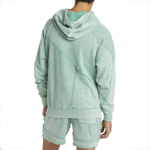 Usine de haute qualité Patch personnalisé point de travail coton Polyester pull vierge surdimensionné lavage à l'acide déchiré ourlet brut sweats à capuche - Product Image 2