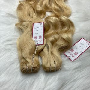 Vendedor-extensiones de cabello humano brasileño ondulado, pelo de trama virgen de doble estiramiento, COLOR rubio NATURAL, #60, misma cutícula - Product Image 2