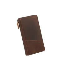 Dompet Perjalanan Kulit Asli Besar Model Distressed dengan Ritsleting, Lapisan Satin, Kapasitas Besar untuk Paspor, Tiket, Kartu Kredit
