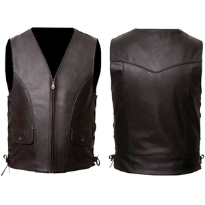 Gilet de motard sans manches en cuir PU noir pour homme Keven Impex KI-518, fermeture éclair avant et arrière, logo, avec poche et détails à lacets, collection automne - Product Image 5