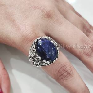 Anillo de Piedra Natural para Hombre, Piedra Preciosa de Sodalita Azul, Todos los Tamaños, Joyería Árabe para Boda, Anillo de Plata de Ley 925 - Product Image 1