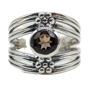 Anillos Unisex de Plata de Ley 925 con Diseño Clásico Vintage de Moda, Engaste de Bisel con Cuarzo Ahumado Tallado y Pulido de Alto Brillo, Certificados por Terceros - Product Image 2