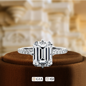 Bague en émeraude de 1 carat cultivée en laboratoire, bague de fiançailles en or jaune 14 carats, bague halo caché en or blanc, bague en diamant taille émeraude, bague pour cadeau - Product Image 2