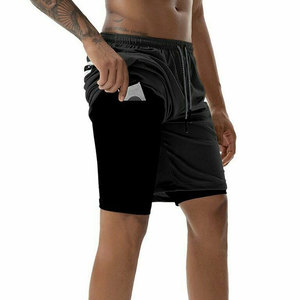 Shorts de course sportifs de qualité supérieure, couleur unie, taille mi-haute, polyester/nylon, séchage rapide, fermeture à cordon, pour hommes, vente flash - Product Image 2
