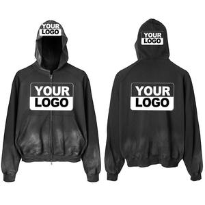 High Street Wear Hip Hop <b>Zip</b> <b>up</b> <b>Hoodie</b> <b>Vintage</b> Acid Wash Zipper <b>Hoodie</b> Custom Embroidery Printing logo <b>Zip</b> <b>up</b> <b>Hoodie</b> - Product Image 2